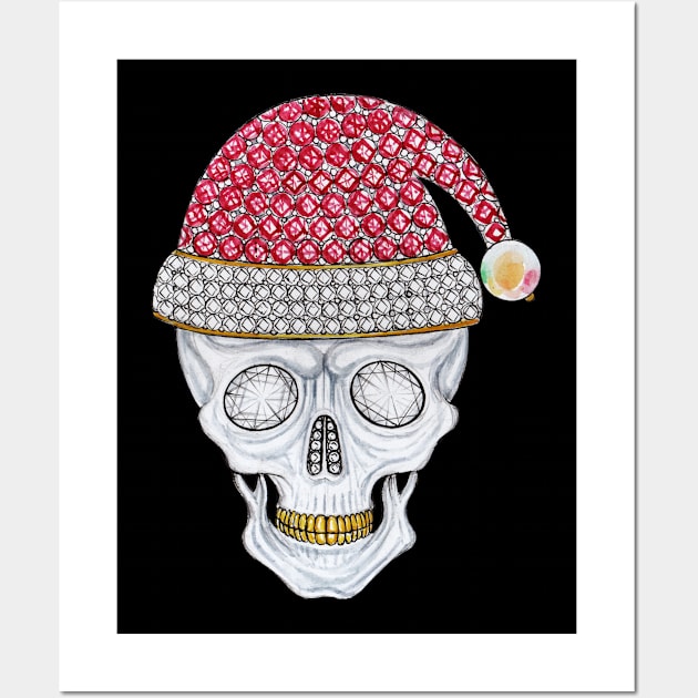 Santa claus set with diamond ruby and pearl christmas skeleton. Wall Art by Jiewsurreal